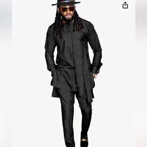 SEA&ALP Men's Fashion Clothes African  Long Sleeve Casual Outfits Blouse Pockets